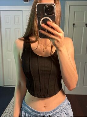Black Structured Corset-Style Crop Tank
